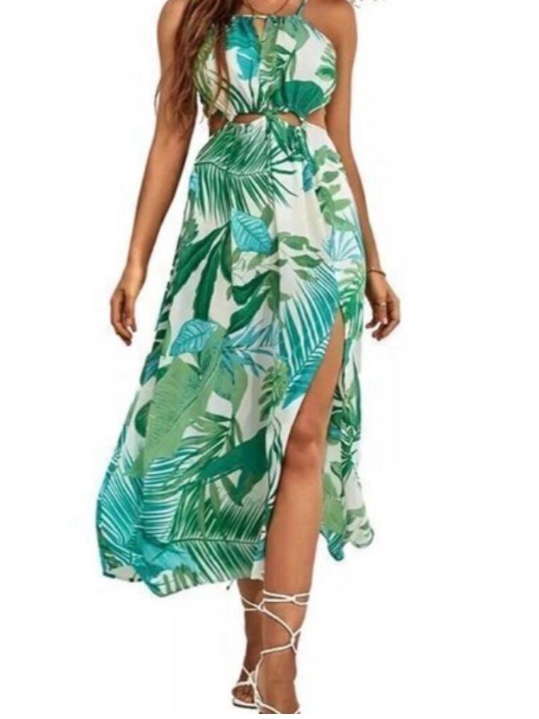 Cupshe Green Leaf Halter Maxi Dress